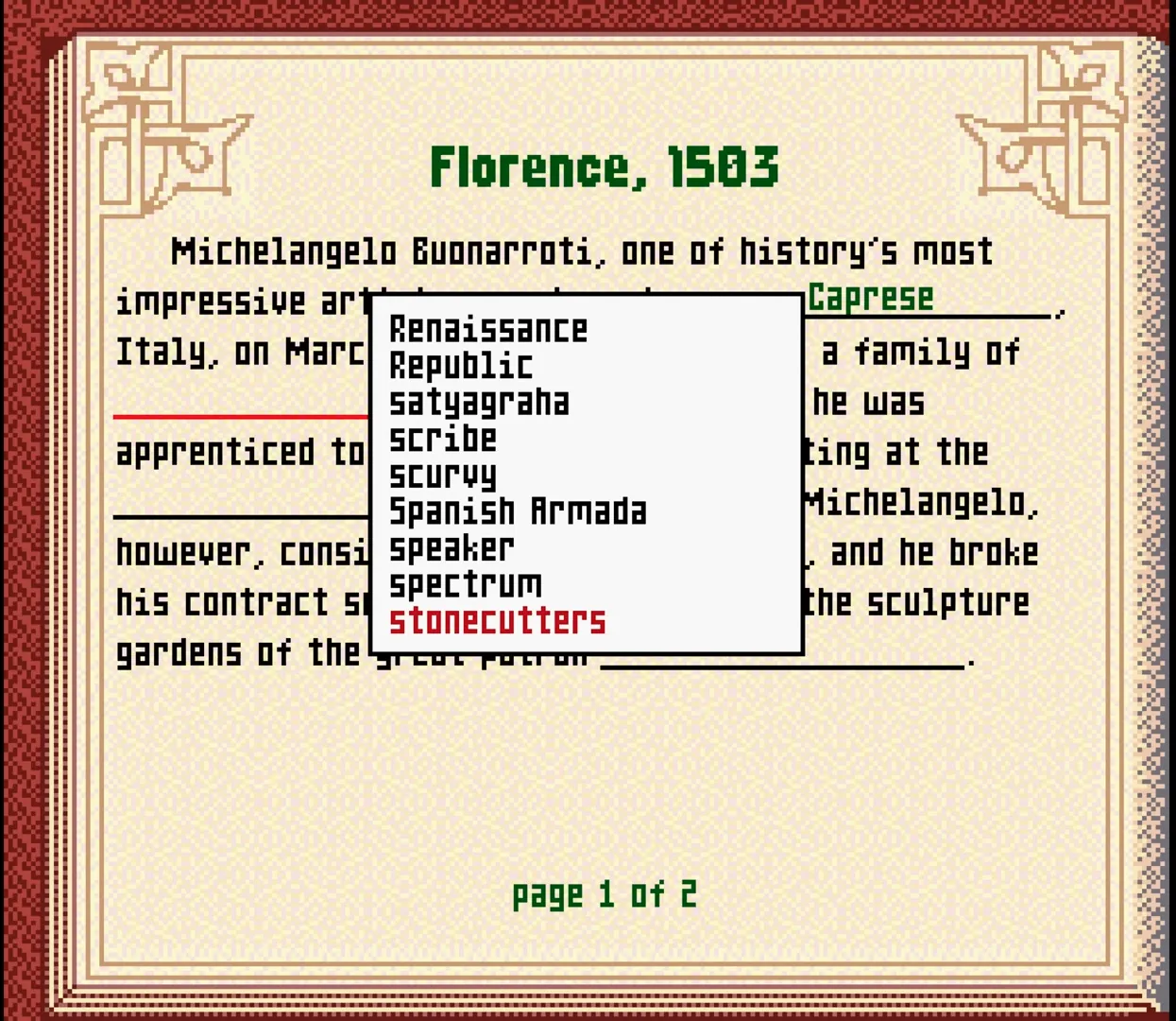 Filling out a Historical Document in Mario's Time Machine.