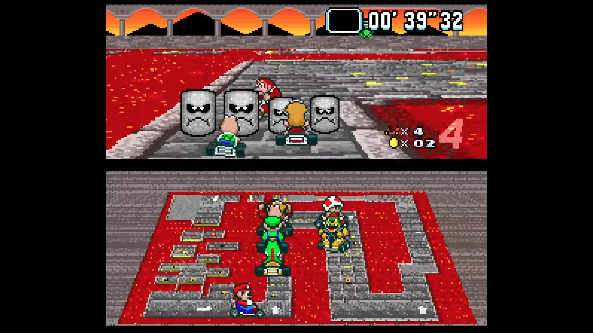 Princess Peach racing in Bowser Castle 3.